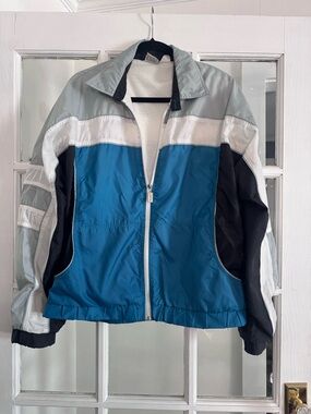 Vintage TAIL Colorblock Windbreaker Jacket in Teal, Gray, White & Black